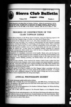 Sierra Club Bulletin 1934 Vol 19 No 4 August cover